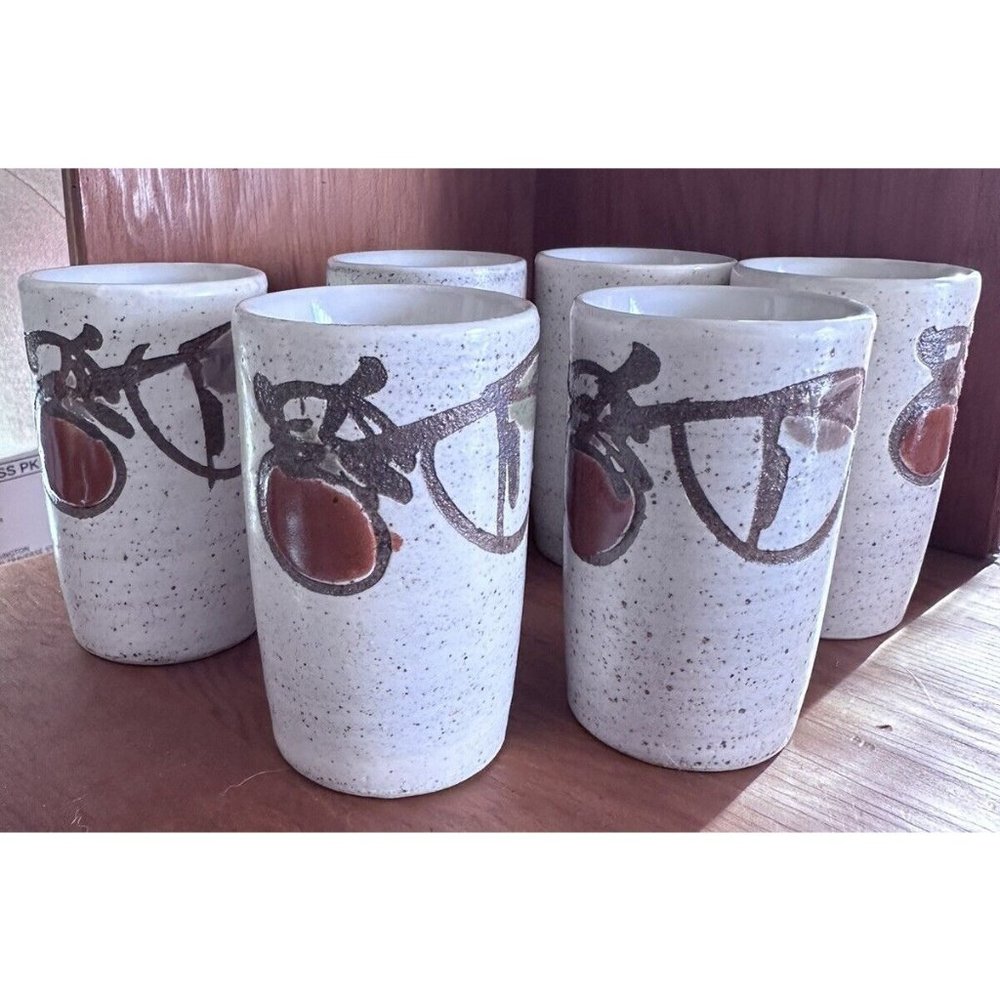 6 Speckled Stoneware MOC  Japanese sake shot glasses Brown‎ Japan